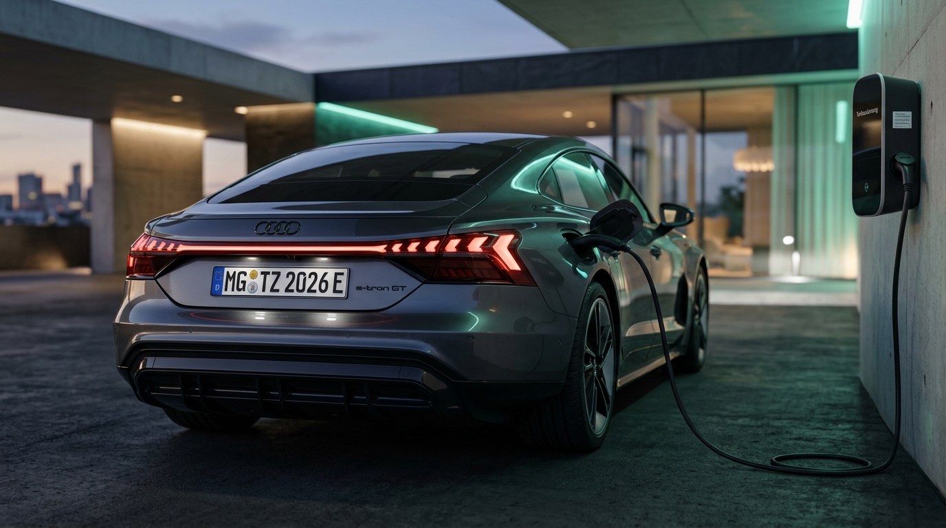 Elektroauto mit E-Kennzeichen lädt an moderner Wallbox