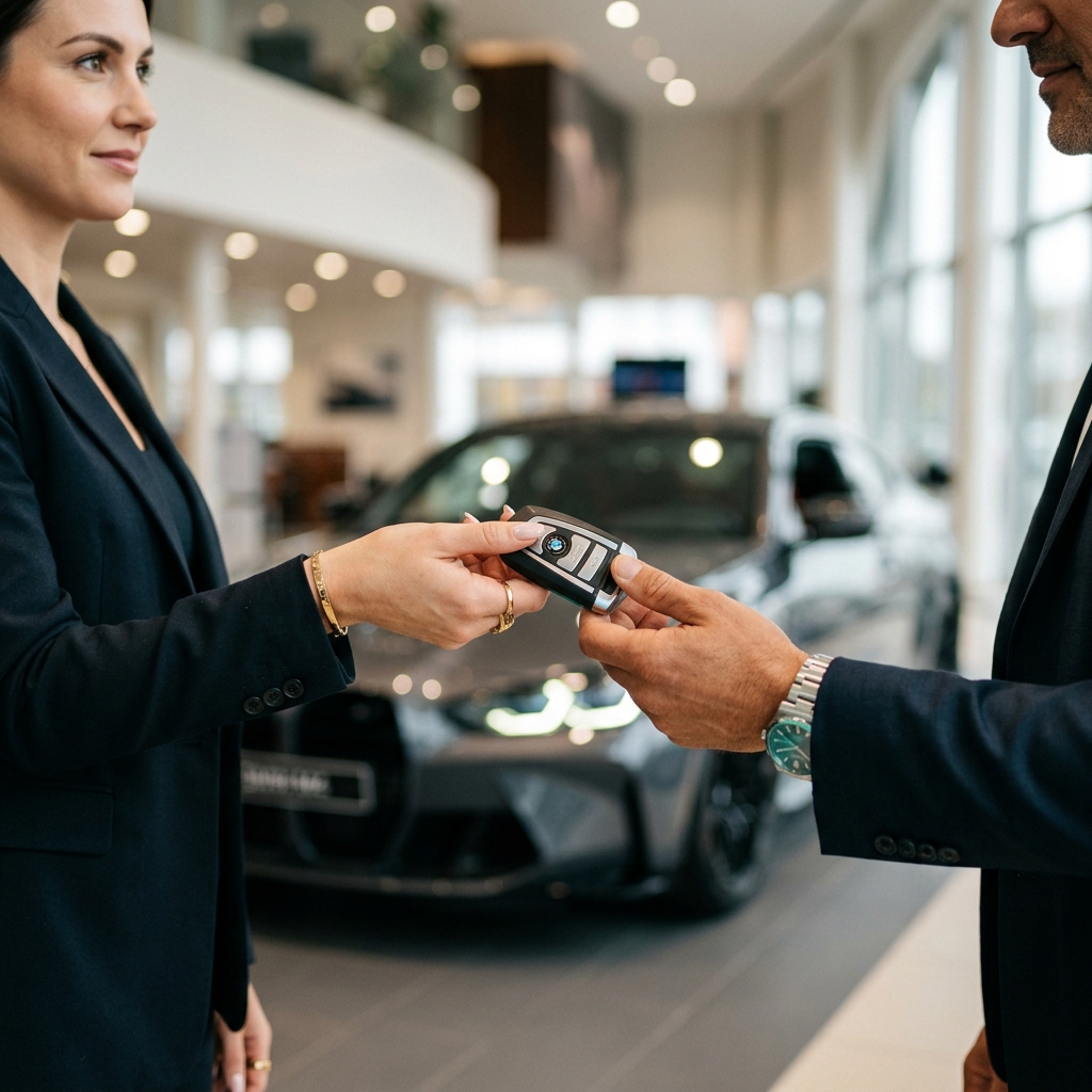 Schlüsselübergabe beim Autokauf Halterwechsel Nahaufnahme